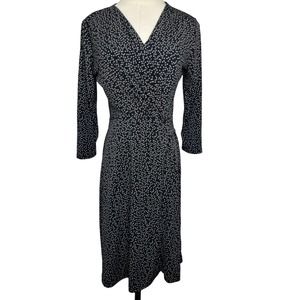 Hailey 23 Dress Size M Career Black Knit Faux Wrap 3/4 Sleeves Polka Dot B08